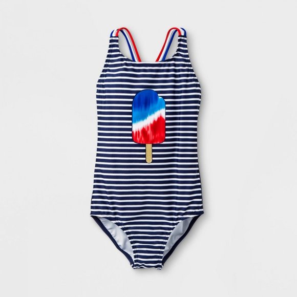 Girls' One Piece Swimsuit - Cat & Jack™ Red White - Picture 3 of 12
